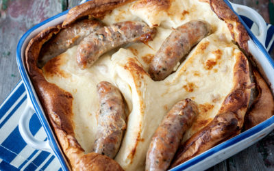 Toad in the hole with sage batter and onion gravy